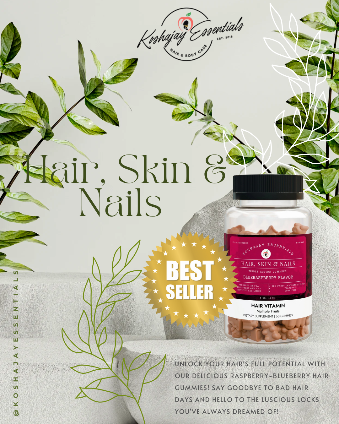 Hair, Skin & Nails Vitamin Gummies (60 Gummies)