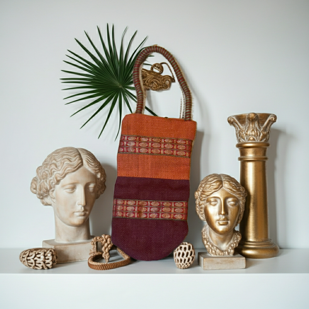 Vintage Jute Wine Bag | Boho Embroidered Bottle Tote | Eco Hostess Gift | Single Wine Carrier